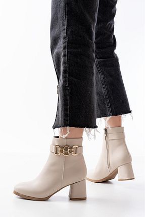 بوت / نیم بوت بژ زنانه چرم مصنوعی İZCE MODA - کد 857526948