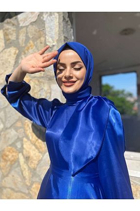 لباس مجلسی حجاب آبی زنانه ساتن Tarzım Tuba - کد 823394637