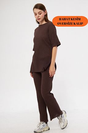 ست لباس راحتی قهوه ای زنانه ساده Oyga - کد 857530796