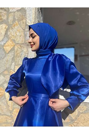 لباس مجلسی حجاب آبی زنانه ساتن Tarzım Tuba - کد 823394637