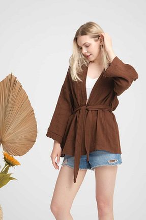 کیمونو و کافتان قهوه ای زنانه %100 پنبه COTTOWOO - کد 835587071
