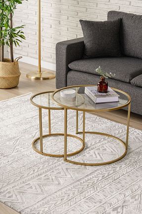 میز جلو مبلی طلائی شیشه DEKOPRATİK - کد 769909158