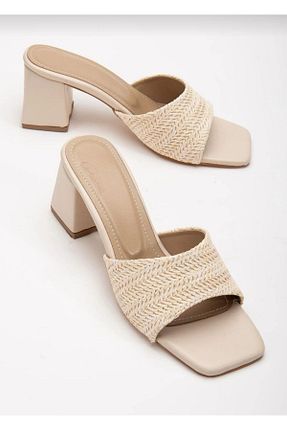 دمپائی بژ زنانه چرم مصنوعی MODA İBO SHOES - کد 839743255