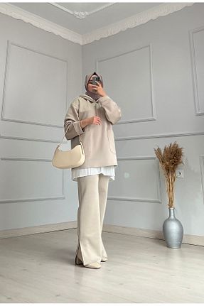 ست بالاتنه و پائین تنه قهوه ای زنانه اورسایز Line - کد 857756951