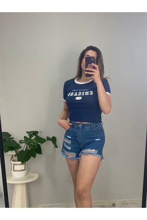 شلوارک و برمودا آبی زنانه فاق بلند stalk giyim - کد 857781792