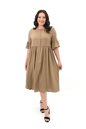 لباس سایز بزرگ بژ زنانه بافتنی Koza Butik - کد 836131244