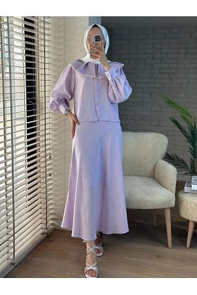 ست بالاتنه و پائین تنه حجاب بنفش زنانه رگولار HİJABAYA - کد 857796663