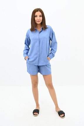 ست بالاتنه و پائین تنه آبی زنانه بافتنی Koza Butik - کد 835673790