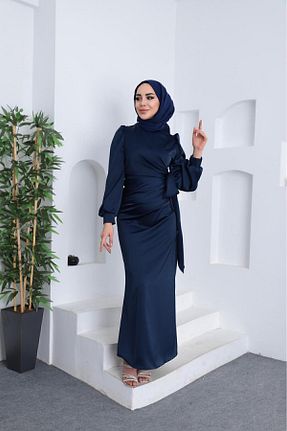 لباس مجلسی حجاب سرمه ای زنانه یقه ایستاده modadeywearst - کد 838493417
