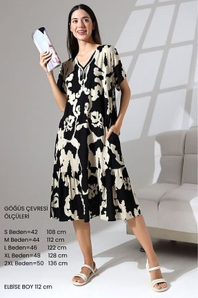 لباس سایز بزرگ مشکی زنانه ویسکون ÖNE BUTİK - کد 828888251