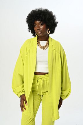 کیمونو و کافتان زرد زنانه مخلوط کتان Orfeo Negro - کد 849180154