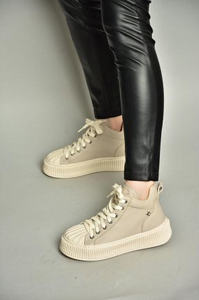 کفش اسنیکر بژ زنانه بند دار Fox Shoes - کد 857815511