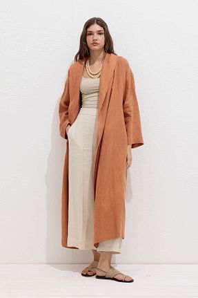 ترنچکت نارنجی زنانه کتان Manuka - کد 857127241