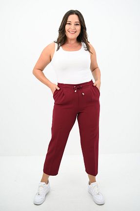 شلوار سایز بزرگ زرشکی زنانه بافتنی Koza Butik - کد 852451199