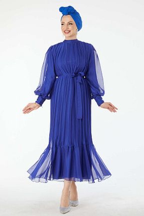 لباس مجلسی حجاب سرمه ای زنانه یقه دوچرخه TOFİSA - کد 808237809