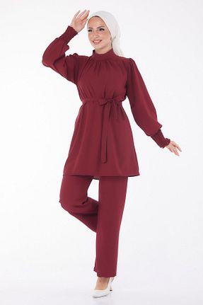 ست گرمکن زرشکی زنانه مخلوط پلی استر TOFİSA - کد 844841036