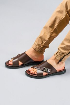دمپائی زرشکی مردانه چرم خالص CARFIER - کد 829739090