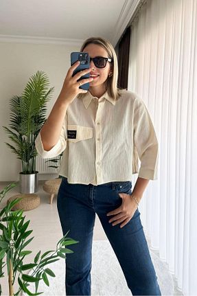 پیراهن بژ زنانه یقه پیراهنی Kubos Moda - کد 858124813