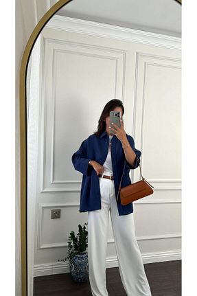 پیراهن سرمه ای زنانه اورسایز Büşce - کد 856642329