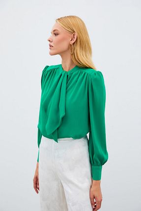 بلوز سبز زنانه ساده Sateen - کد 349570719