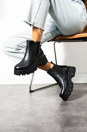 بوت / نیم بوت مشکی زنانه چرم مصنوعی Papuckurdu - کد 765497248
