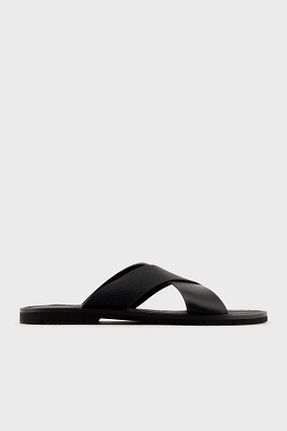 دمپائی مشکی مردانه چرم خالص Emporio Armani - کد 817906347