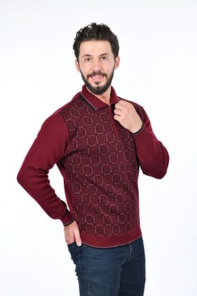 پلیور زرشکی مردانه ساده Kamalı - کد 751501570