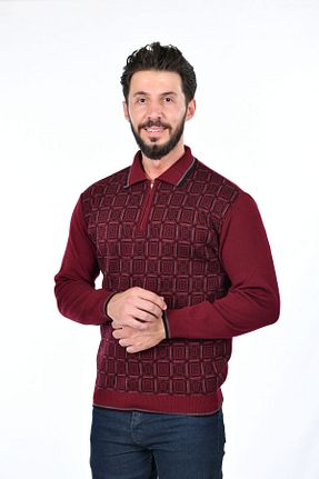 پلیور زرشکی مردانه ساده Kamalı - کد 751501570