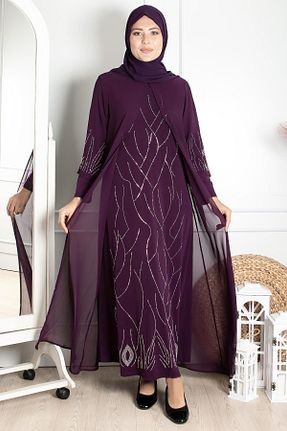 لباس مجلسی حجاب بنفش زنانه یقه دوچرخه Fahima - کد 38666156