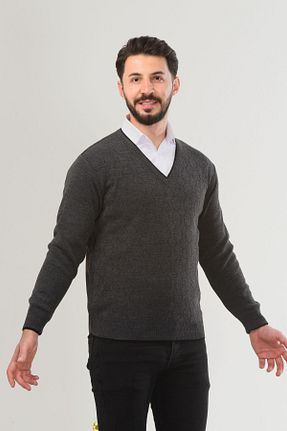 پلیور طوسی مردانه بافت دار Kamalı - کد 831370596
