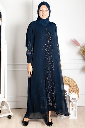 لباس مجلسی حجاب سرمه ای زنانه یقه دوچرخه SUBU TASARIM - کد 849125573