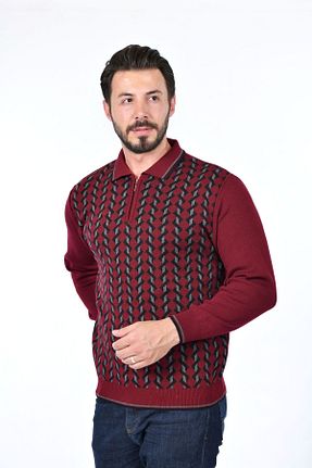 پلیور زرشکی مردانه بافت دار Kamalı - کد 777647570