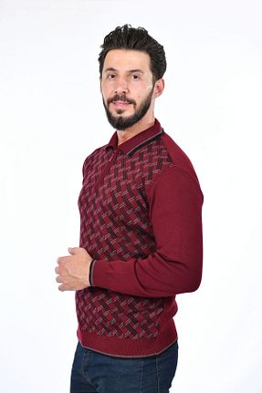 پلیور زرشکی مردانه بافت دار Kamalı - کد 750845923