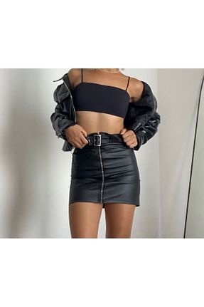 دامن مشکی زنانه چرم مصنوعی GOODKLN - کد 858174264