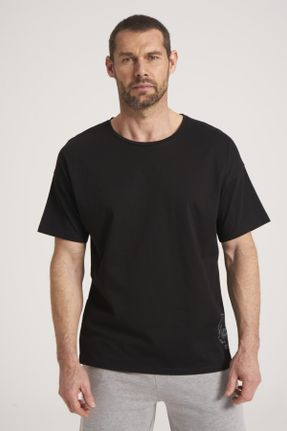 تی شرت مشکی مردانه اورسایز یقه گرد تکی بیسیک کد 129729141