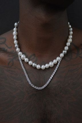 گردنبند جواهر سفید مردانه شیشه کد 129588587