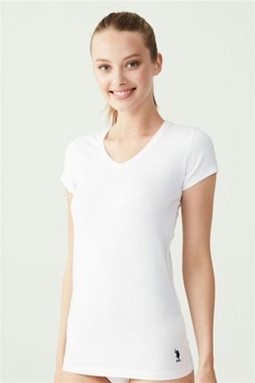 تیشرت سفید زنانه یقه هفت U.S. Polo Assn. - کد 129945263