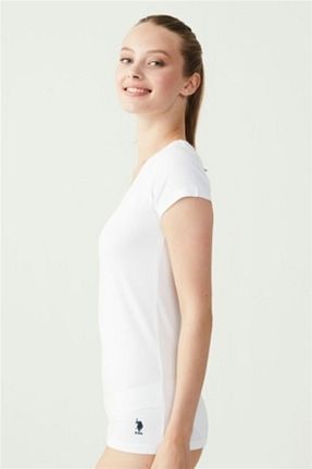 تیشرت سفید زنانه یقه هفت U.S. Polo Assn. - کد 129945263