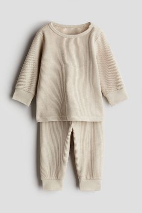 ست بالاتنه و پائین تنه بژ بچه گانه بافت H&M - کد 857901152