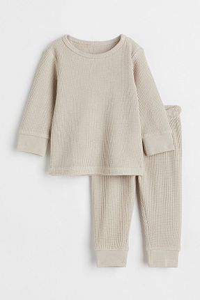 ست بالاتنه و پائین تنه بژ بچه گانه بافت H&M - کد 857901152