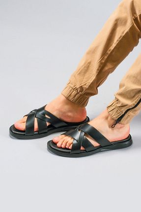 دمپائی مشکی مردانه چرم خالص CARFIER - کد 832103869
