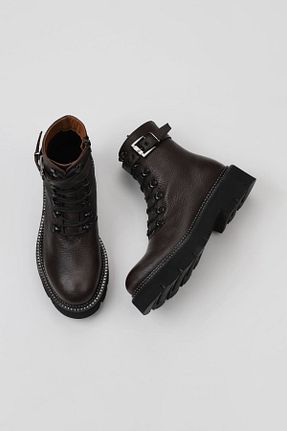 بوت / نیم بوت قهوه ای زنانه چرم خالص Bueno Shoes - کد 453132432