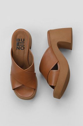 دمپائی قهوه ای زنانه چرم خالص Bueno Shoes - کد 773781643