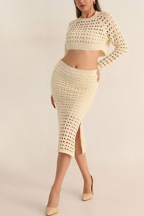 ست بالاتنه و پائین تنه بژ زنانه تریکو Pek Moda - کد 749553985
