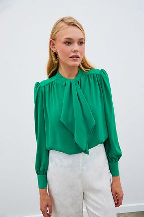 بلوز سبز زنانه ساده Sateen - کد 349570719