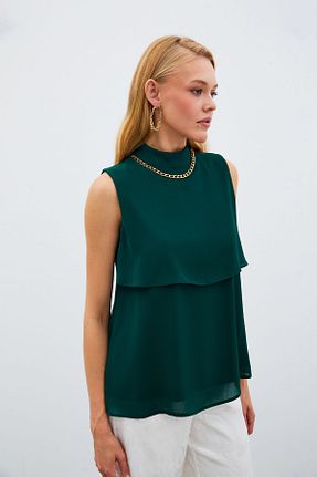 بلوز سبز زنانه ساده Sateen - کد 318309741
