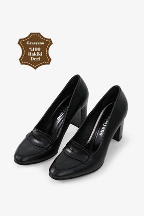 کفش پاشنه بلند کلاسیک مشکی زنانه چرم خالص Grasyano - کد 757798401