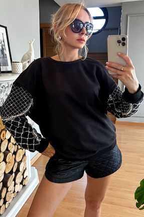 سوئیشرت سایز بزرگ مشکی زنانه سایز بزرگ RICH GLAM - کد 857948363