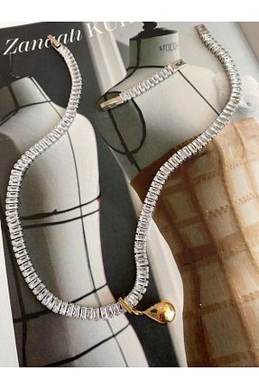 گردنبند استیل ( فولاد ) زنانه سنک زیرکون quelindaco - کد 857984289