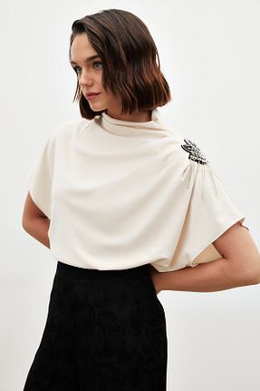 بلوز بژ زنانه ساده Sateen - کد 858147045